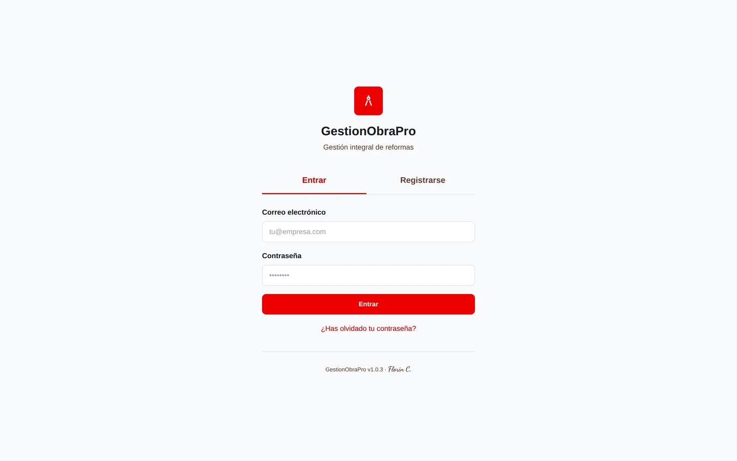 Pantalla de acceso con correo y contraseña