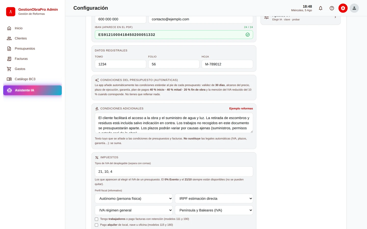 Condiciones automáticas y condiciones adicionales