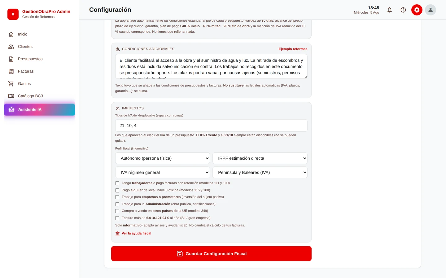 Tipos de IVA y perfil fiscal