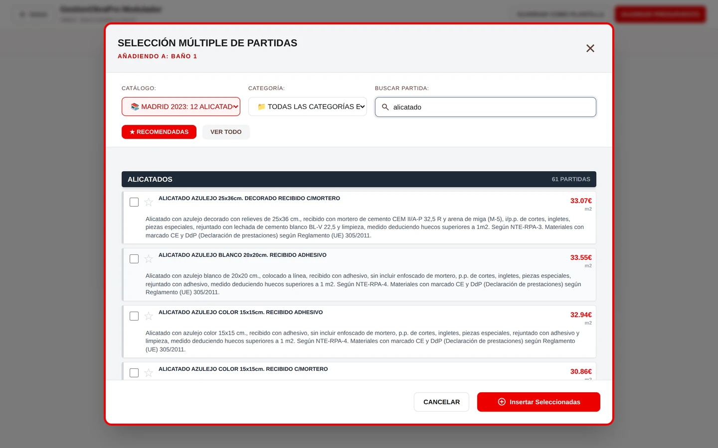 Buscador del catálogo filtrando por alicatado