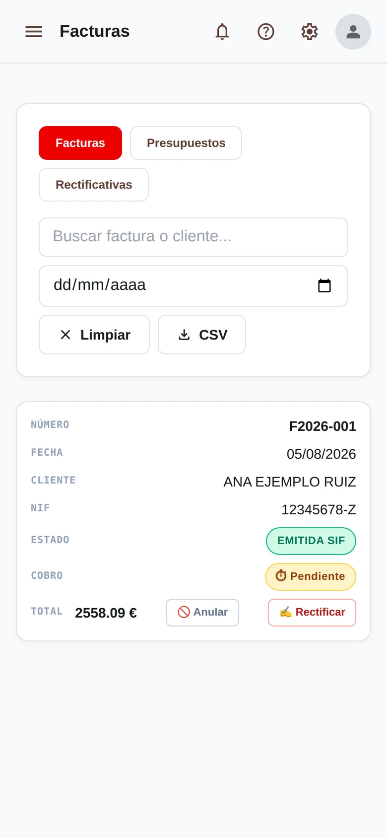 Facturas en el móvil
