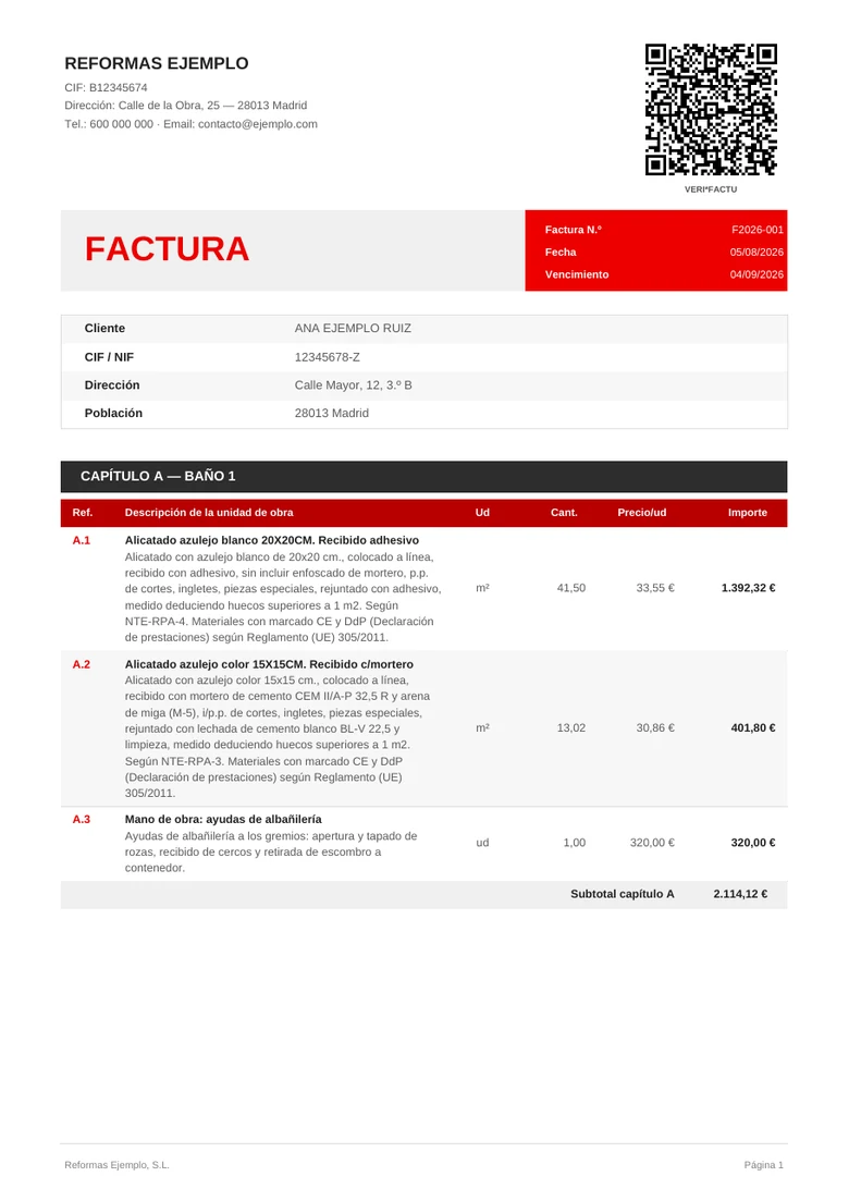 Primera página del PDF de la factura